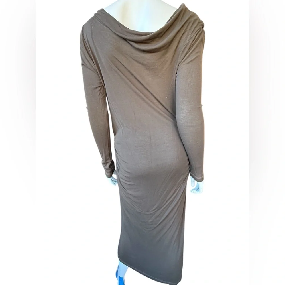 Vintage 00’s JAMES PERSE khaki/ brown l/s draped body con maxi dress Large - Picture 3 of 6